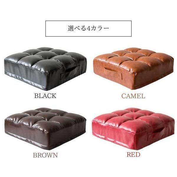 レザークッション（W38&times;D38&times;H14cm）／ブラック　※スクエア,シンプル,定番,高級感,座椅子,スツール,ロー,ざぶとん,座布団,厚み,ボリューム,コンパクト,カラー,四角形,正方形,合皮,フェイクレザー,ソフトレザー,黒色