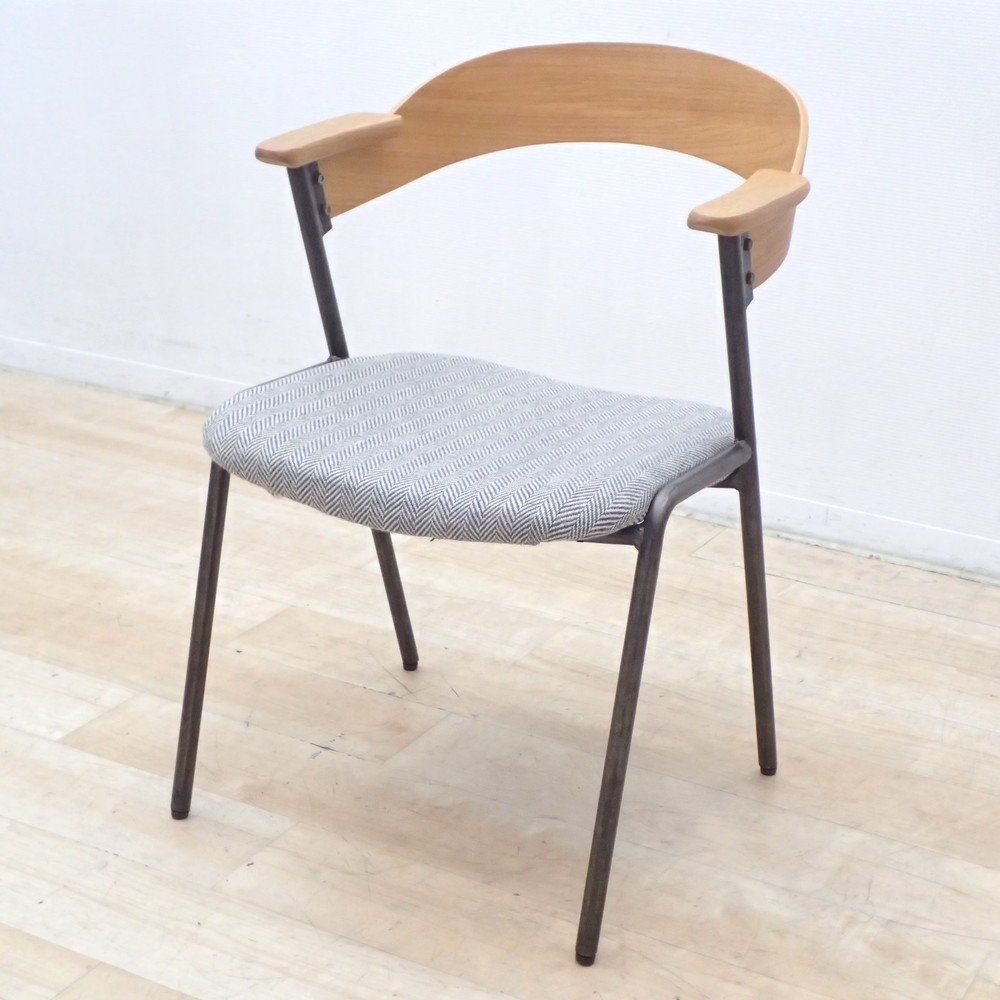 a.depeche ア.デペシュ ダニス ショートアームチェア ナチュラル ダイニングチェア ヘリンボーン グレー EG18963 オフィス家具