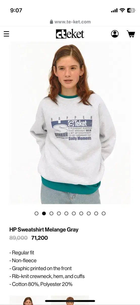 teket テケット HP Sweatshirt Melange Gray M