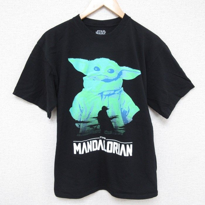 L/古着 半袖 Tシャツ メンズ ドラマ スターウォーズ STAR WARS マンダロリアン ザチャイルド グローグー コットン クルーネック 黒 ブラッ