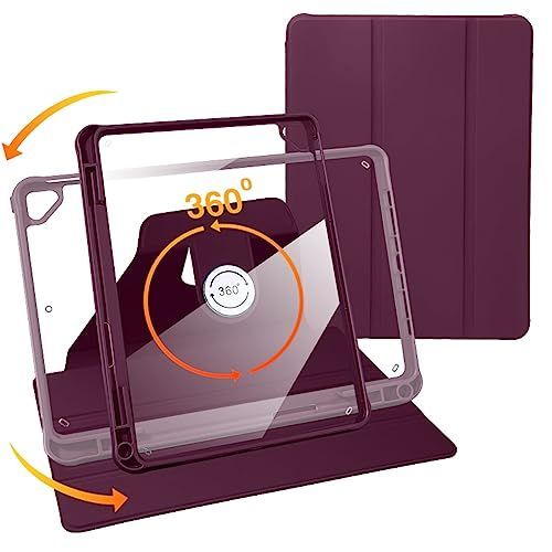 iPad 6/5/iPad Pro/iPad Air 2_マゼンタ NanHou iPad 第6世代(2018) / 第5世代(2017) 9.7インチ - 360回転保護スタンドカバー 自動ウェイクスリープ機能付き かわいい ペン収納 透明 バックシェル
