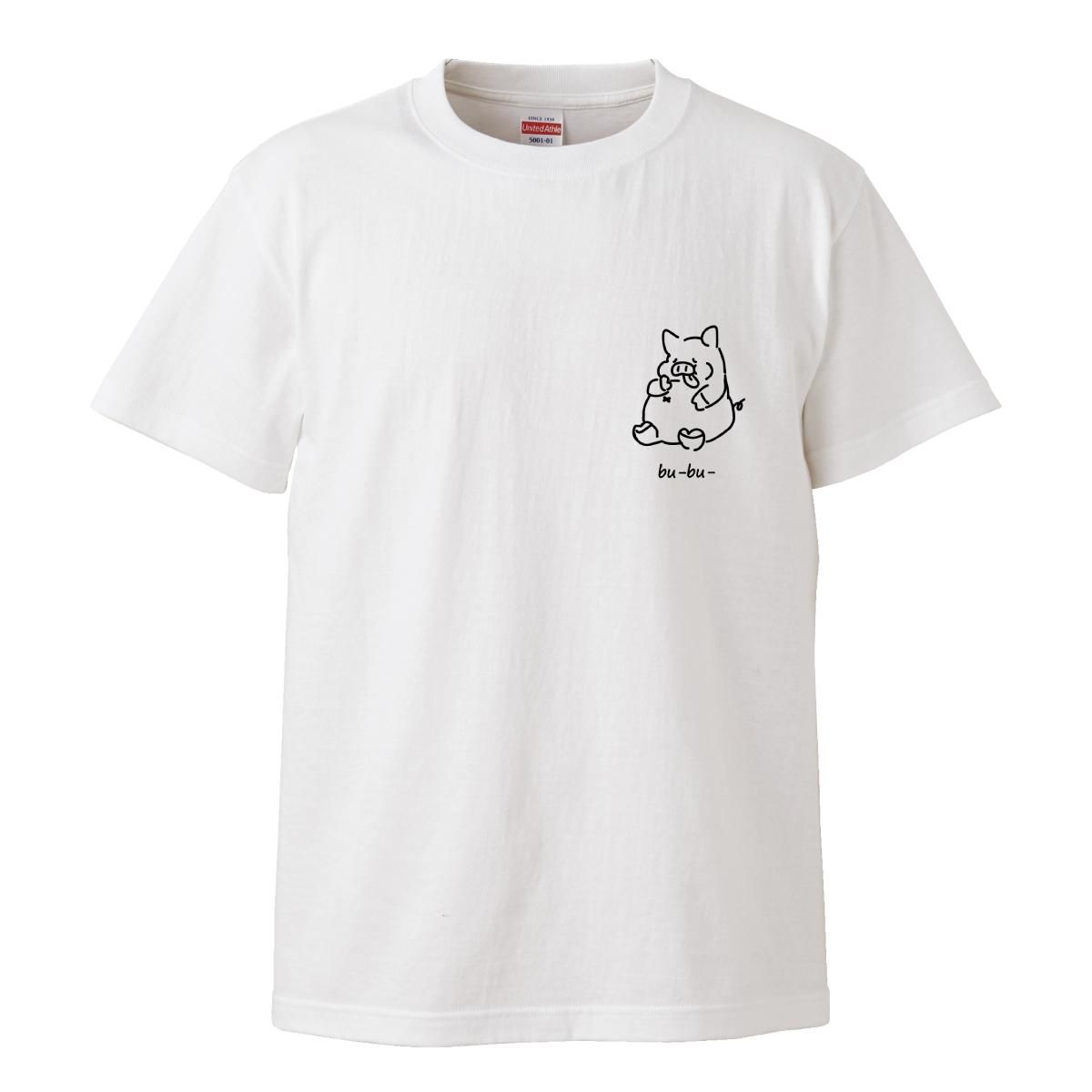Tシャツ メンズ 半袖 白 ホワイト ブタ 豚 モノクロ 手描き 動物 
