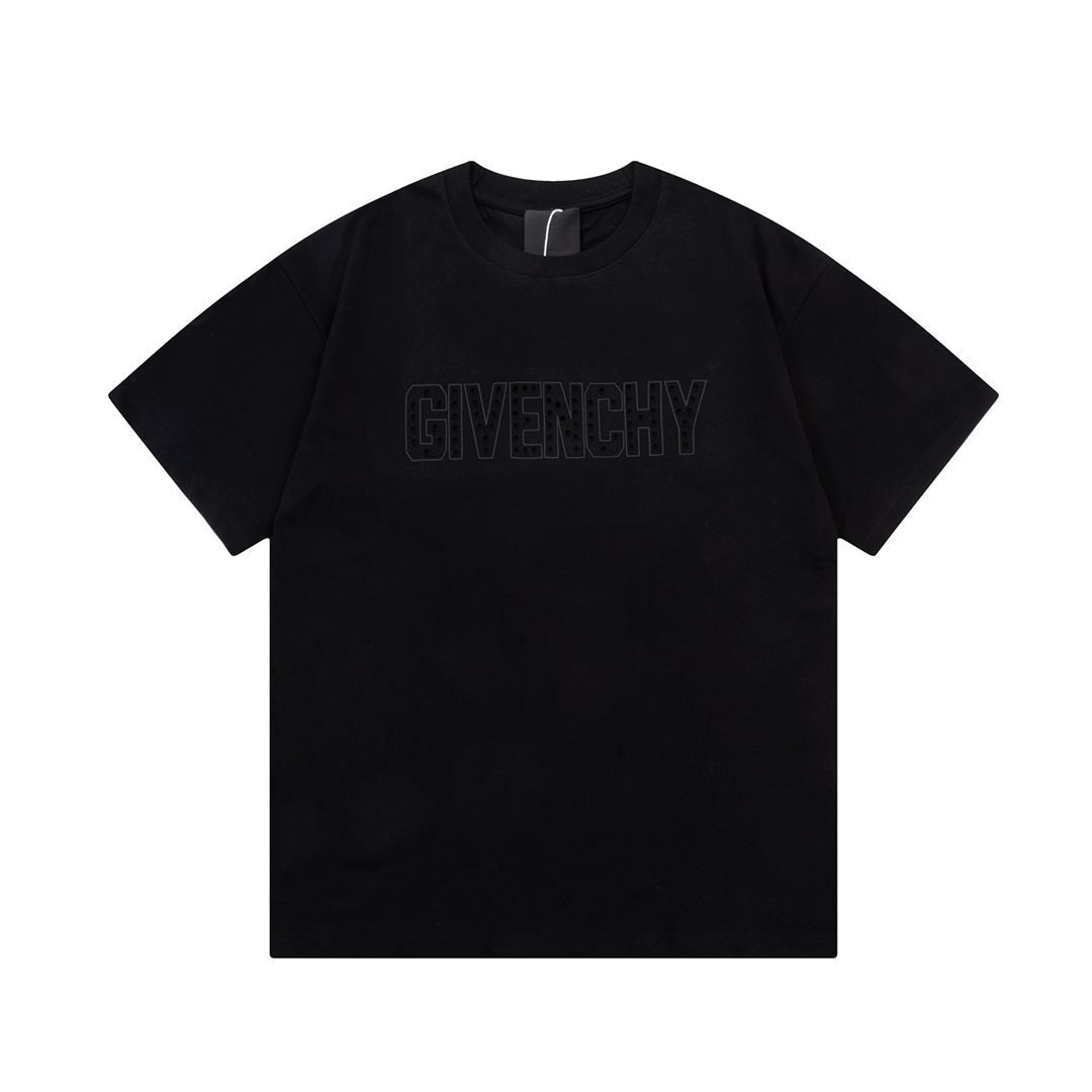 GIVENCHY ジバンシィ ブラックホール破文字刺繍半袖Tシャツ