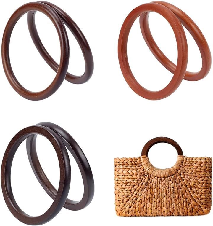 まるページ WADORN 6個 木製バッグ用持ち手 3色 丸型 ハンドメイドバッグ 交換用