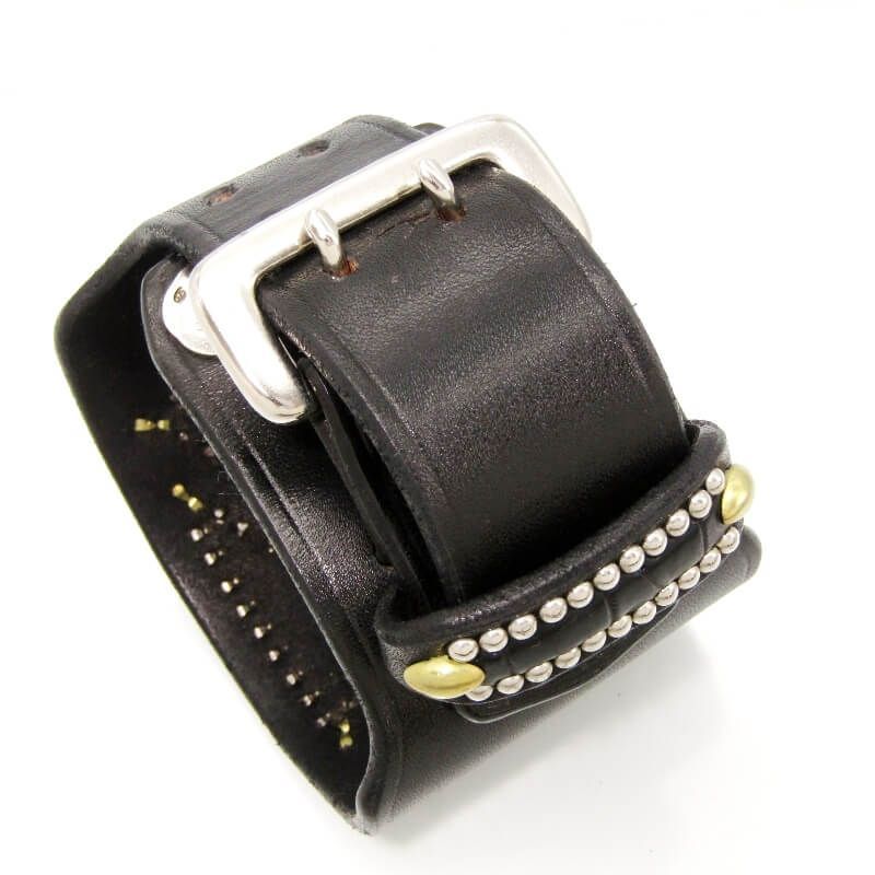 STOPLIGHT ストップライト レザーブレスレット アイアンクロス スタッズ K18 SVメタル クロコダイルパッチ ダブルピン 28010886