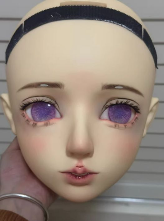 ハーフマスク 眼球付き カツラなし NO.142 kigurumi ドール ヘッド ロリータ人形 コスプレ マスク 変身 仮装 着ぐるみ
