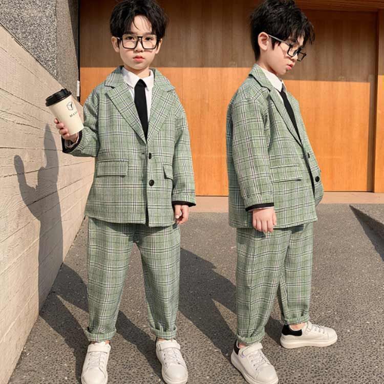 子供用スーツ 卒業式 入学式 男の子 160-170cm チェック グレー