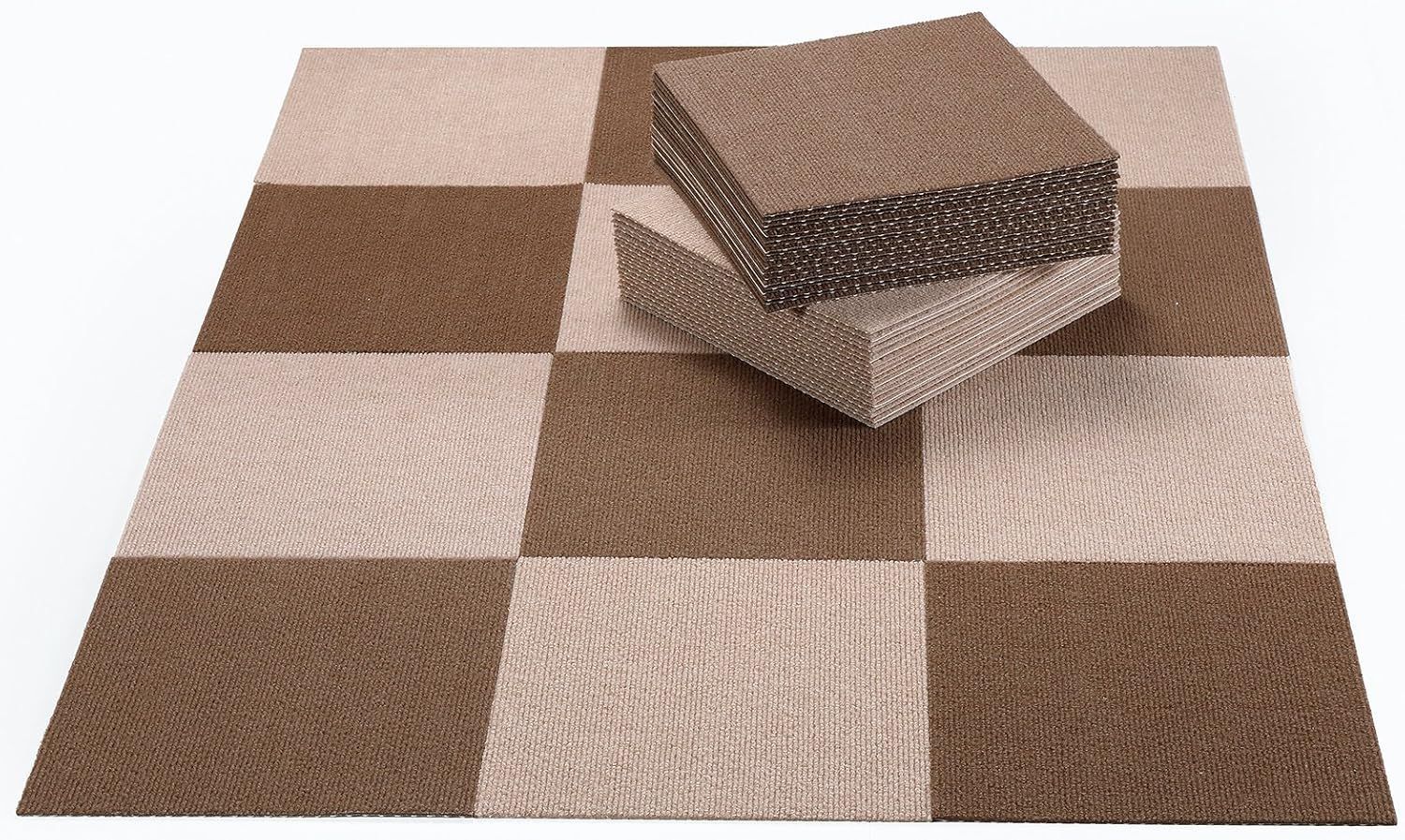 【日本製 撥水 消臭 洗える】サンコー ずれないイントマット 25×25cm ブラウンセット 50枚組 カーペットタイプ おくだけ吸着 タイルマット OF-61