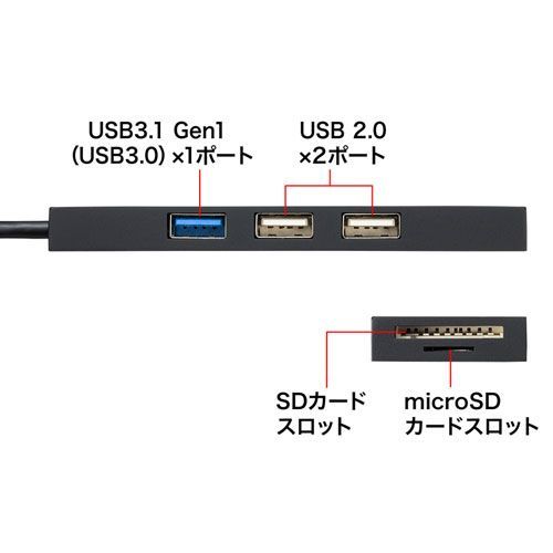 5個セット サンワサプライ USB3.1 2.0コンボハブ カードリーダー付き ブラック USB-3HC316BKNX5