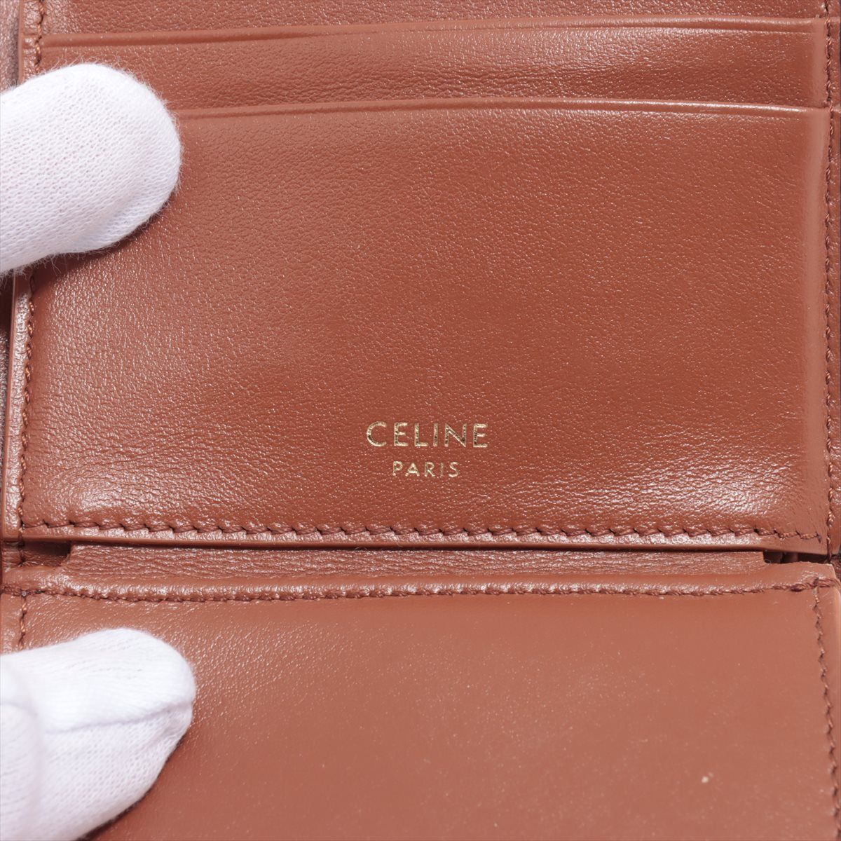 極美品 セリーヌ スモール カデナ ストラップ ウォレット レザー 三  