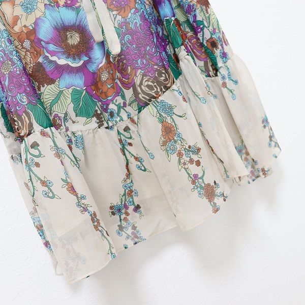【美品/シルク100】Grace Class 花柄シフォンリボントップス 36 美品/シルク100】Grace Class 花柄シフォンリボントップス 36