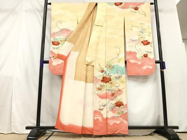 平和屋着物□豪華振袖 駒刺繍 草花文 金銀彩 正絹 逸品