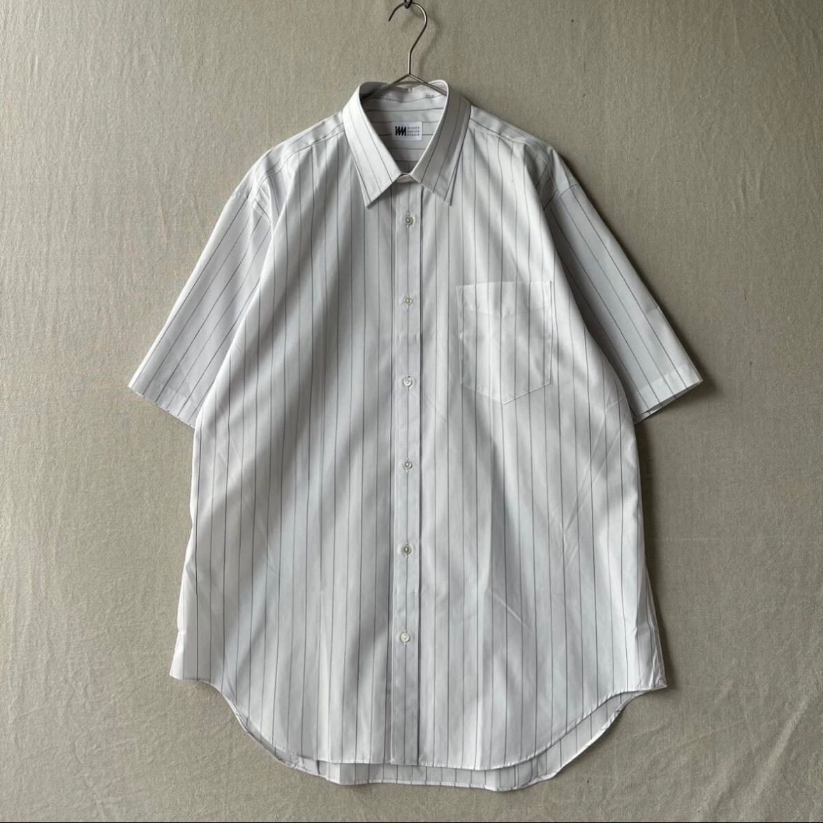 80s im ISSEY MIYAKE シャツ / コットン ポリ ホワイト ストライプ 半袖 ドレス ビンテージ 90s T4-06020-1539