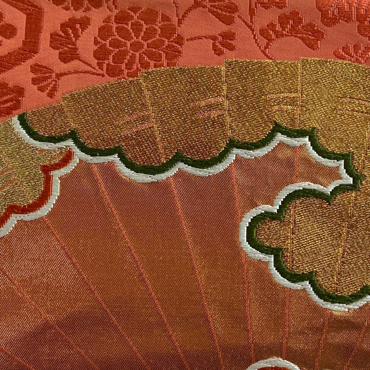 袋帯 美品 名品 河合美術織物 落款 関西仕立て 檜扇 菊唐草 金糸