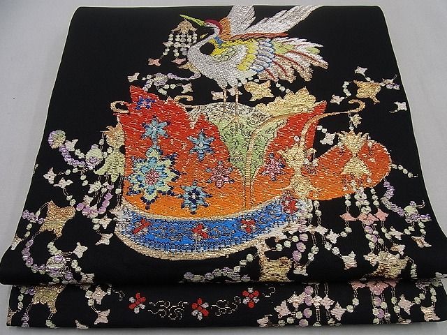 平和屋本店■最高級　龍村平蔵製　本袋帯　千代乃冠錦　黒地　金糸　逸品3s1374 期間限定セール20％off○最高級 龍村平蔵製 千代乃冠錦 本袋帯 黒地