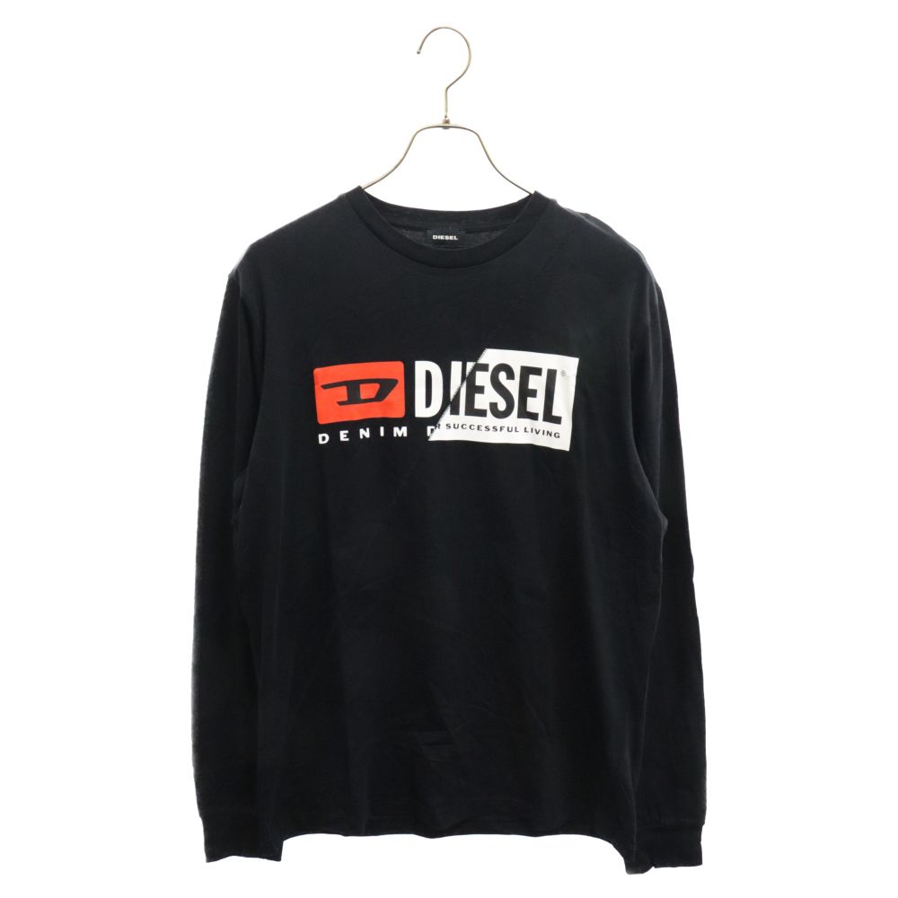 DIESEL (ディーゼル) ラベルプリントロングスリーブ長袖Tシャツ ブラック