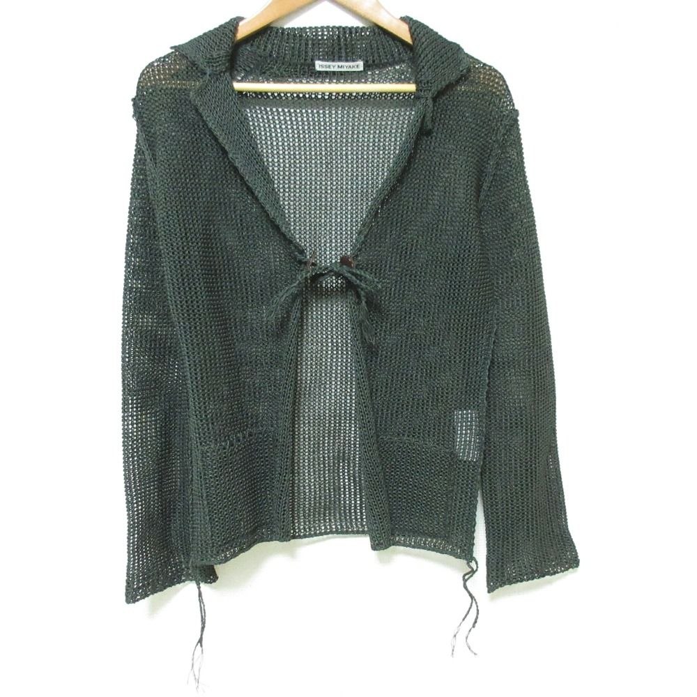 ISSEY MIYAKE イッセイミヤケ 和紙ニット メッシュジャケット カーディガン IM61KO006 サイズ2 カーキ レディース 古着