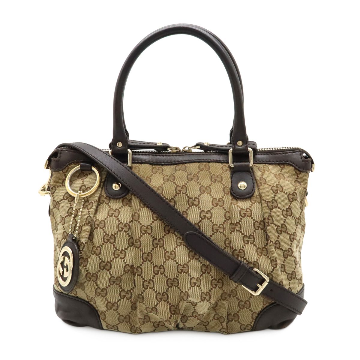 GUCCI グッチ スーキー GGキャンバス ハンドバッグ トートバッグ 2WAY キャンバス レザー カーキベージュ ダークブラウン ゴールド金具 247902
