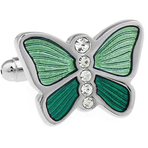 カフス カフスボタン グリーン バタフライ 蝶 カフリンクス