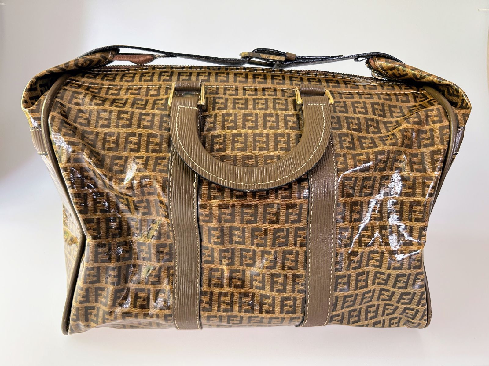 FENDI フェンディボストンバッグ希少ビニールコーティングズッカ柄ヴィンテージ FENDI フェンディ ボストンバッグ 希少 ビニールコーティング
