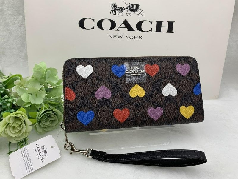 コーチ 長財布 COACH 財布 ハートプリント プレゼント 贈り物 シグネチャー ロング ジップ ウォレット アコーディオン 新品 未使用 ファッション CP411 A341Z-25