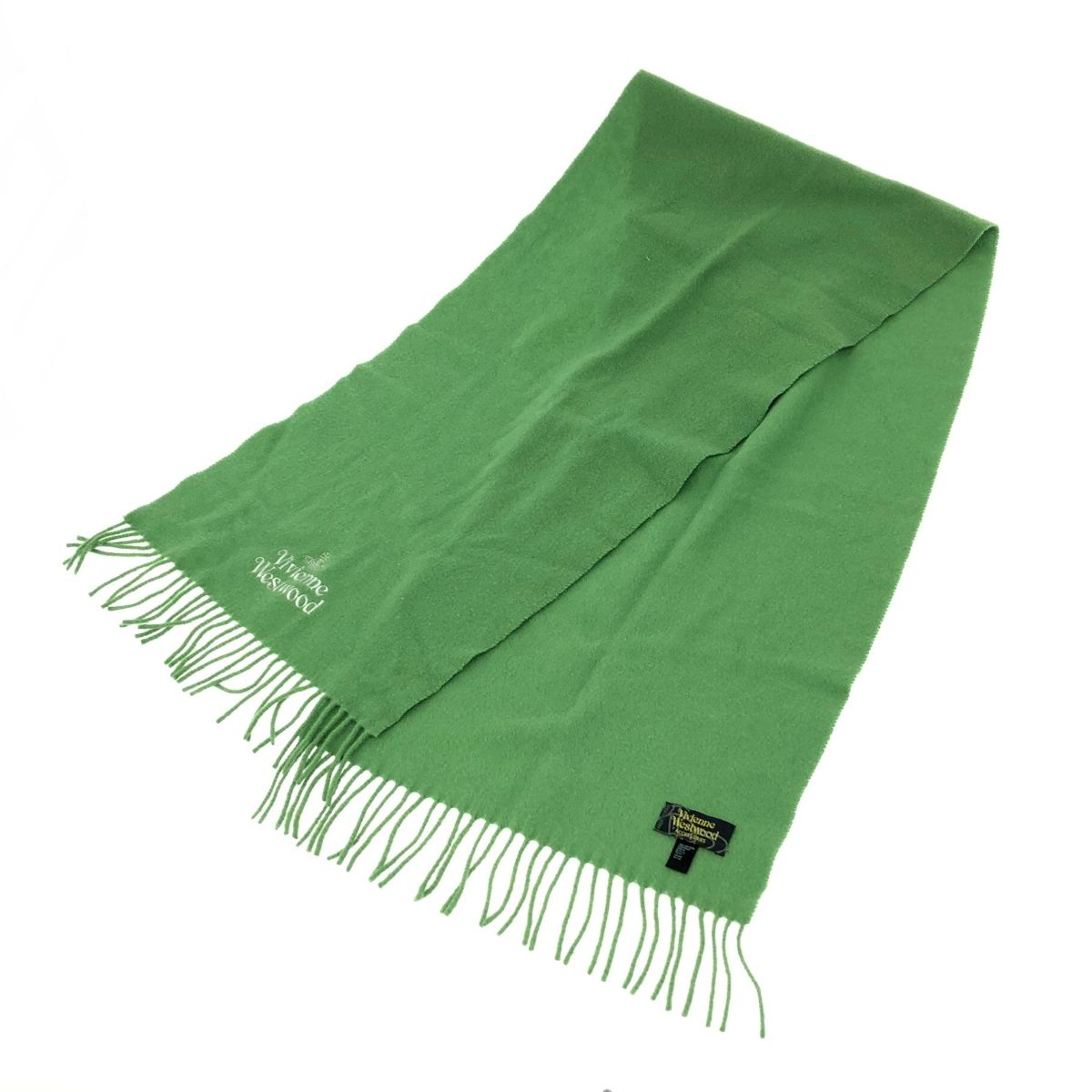 Vivienne Westwood⭐ヴィヴィアン 刺繍マフラー グリーン⭐ Vivienne Westwood ヴィヴィアンウエストウッド マフラー ロゴ刺繍