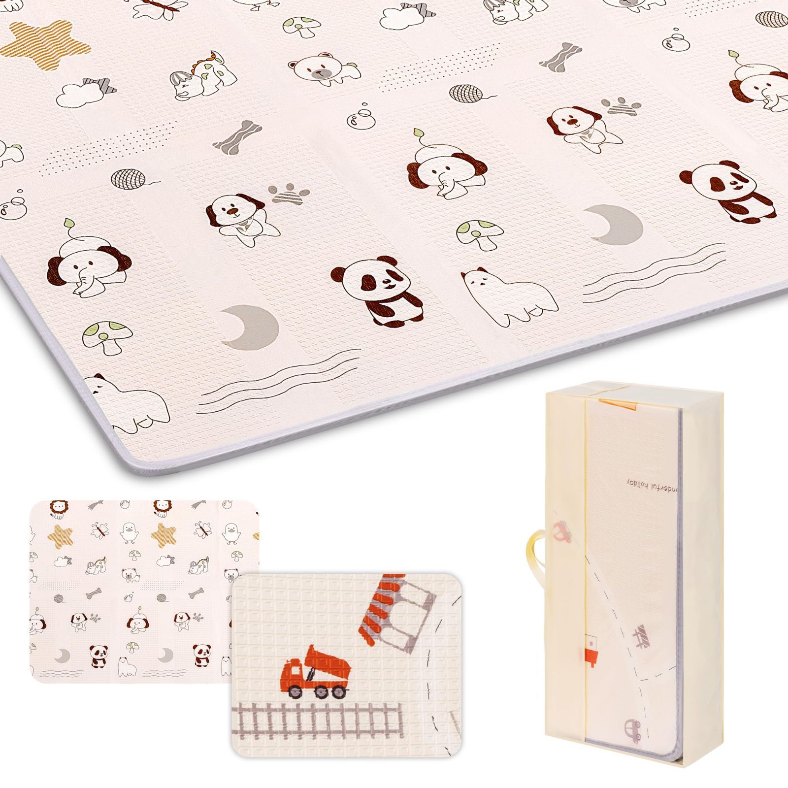 Panda Happy 150*180*1 お昼寝マット ベビーマット 防音マット 防水 折りたたみ 厚手 ジョイントマット 収納しやすい プレイマット 赤ちゃん プレイマット-Artake