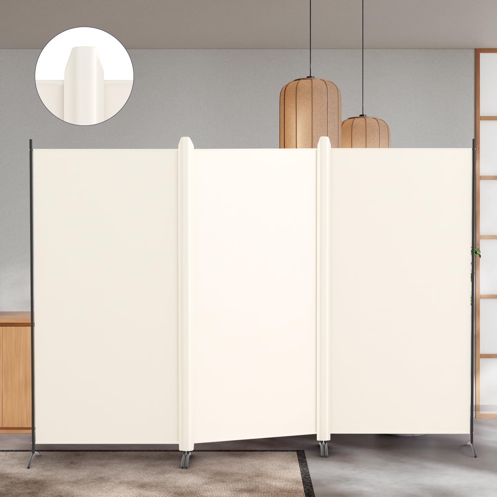 KELIXU パーテーション 間仕切り 3連 自立式 衝立 カバーストリップ付き 高さ1.8m×幅2.6m 布タイプ 折りたたみ 仕切りパネル 軽量 クロスパーテーション 目隠し 屏風 おしゃれ 組み立て簡単 部屋 オフィス 会議室 ベージュ