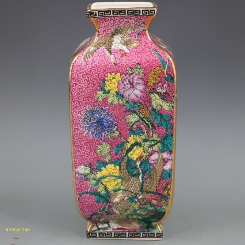 景徳鎮 官窯焼き 四方花瓶 花鳥花瓶 琺瑯彩 粉彩 花鳥 観賞 磁器