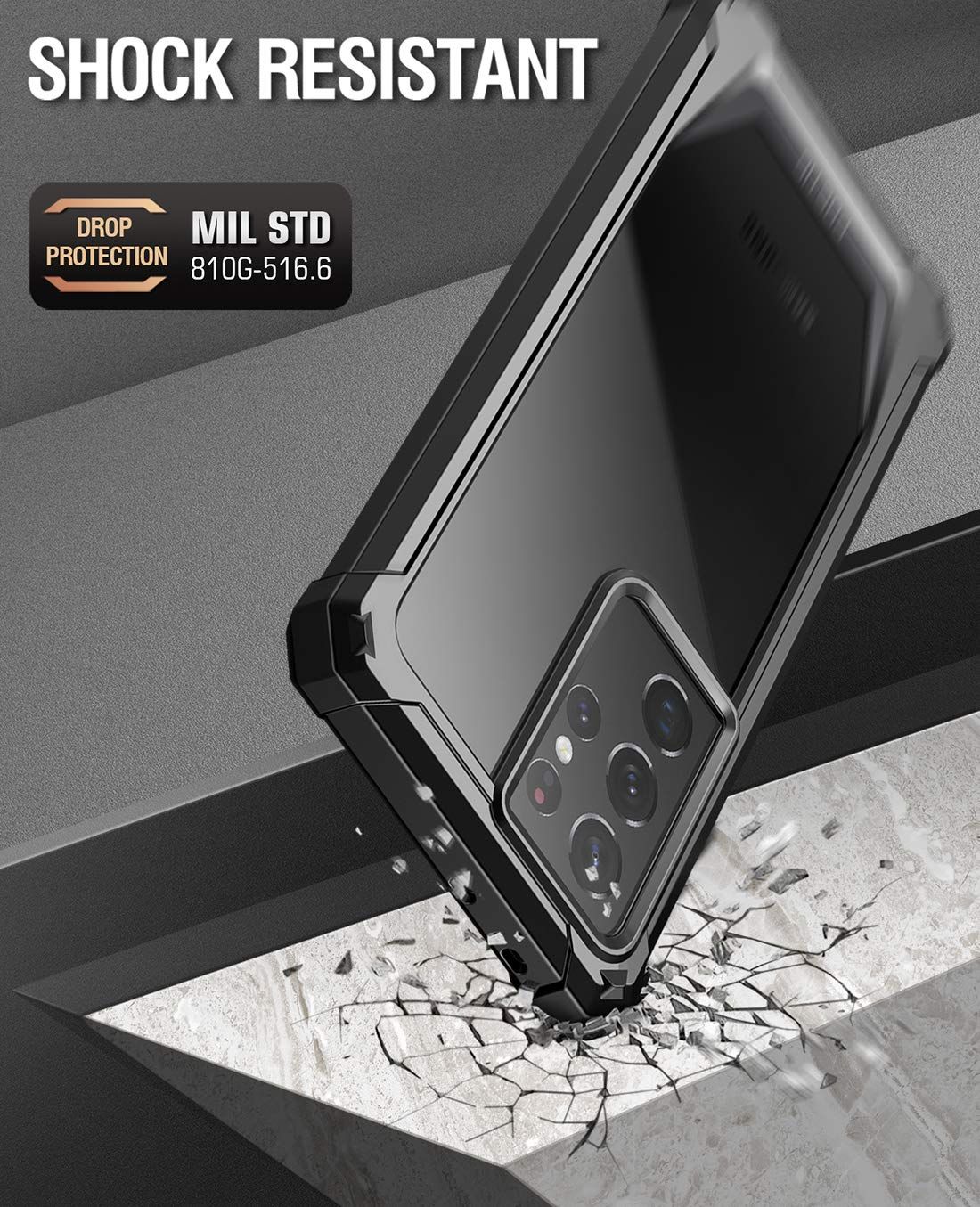 Poetic Galaxy S21 Ultra 全面保護ケース サムスンギャラクシーS21ウルトラ 6.8インチ スマホケース2021 耐衝撃 防塵 スクリーン保護付 傷のつかないクリアバック ブラック CHRISTIANNAURATH_COM_BR