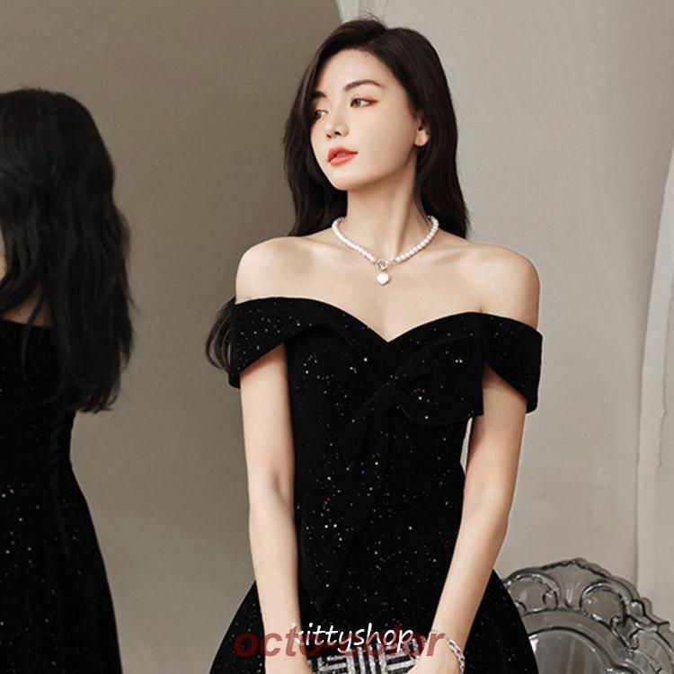 美品❣️お値下げ❣️ターコイズ ワンショルダーベルベットドレス オフショルダー ロングドレス 肩出し ベルベット 背中開き