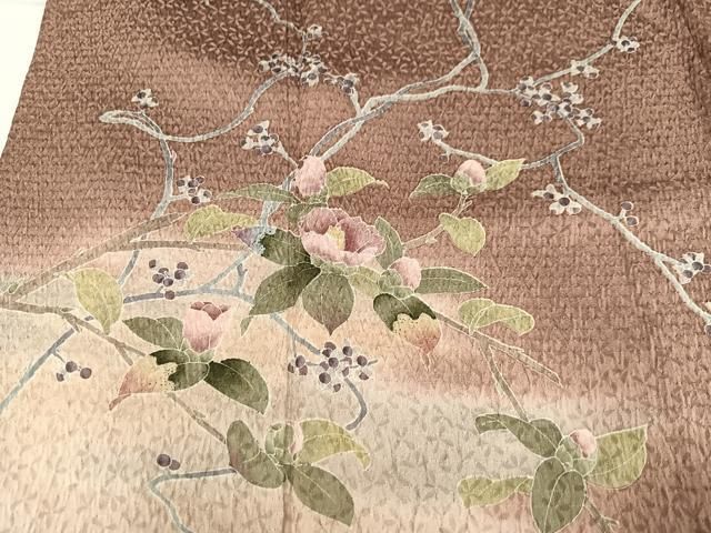平和屋着物○訪問着 絞り 枝花文 暈し染め 正絹 逸品 AABA3813ph