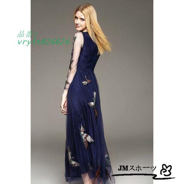 超美品レディースサンドレス鳥刺繍豪華パーティードレス春夏レース