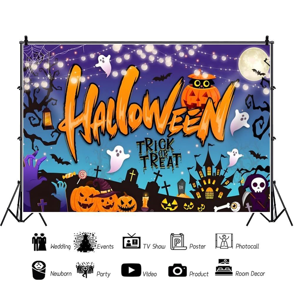 Qinunipoto 背景布 ハロウィン Halloween Trick or Treat 2.2x1