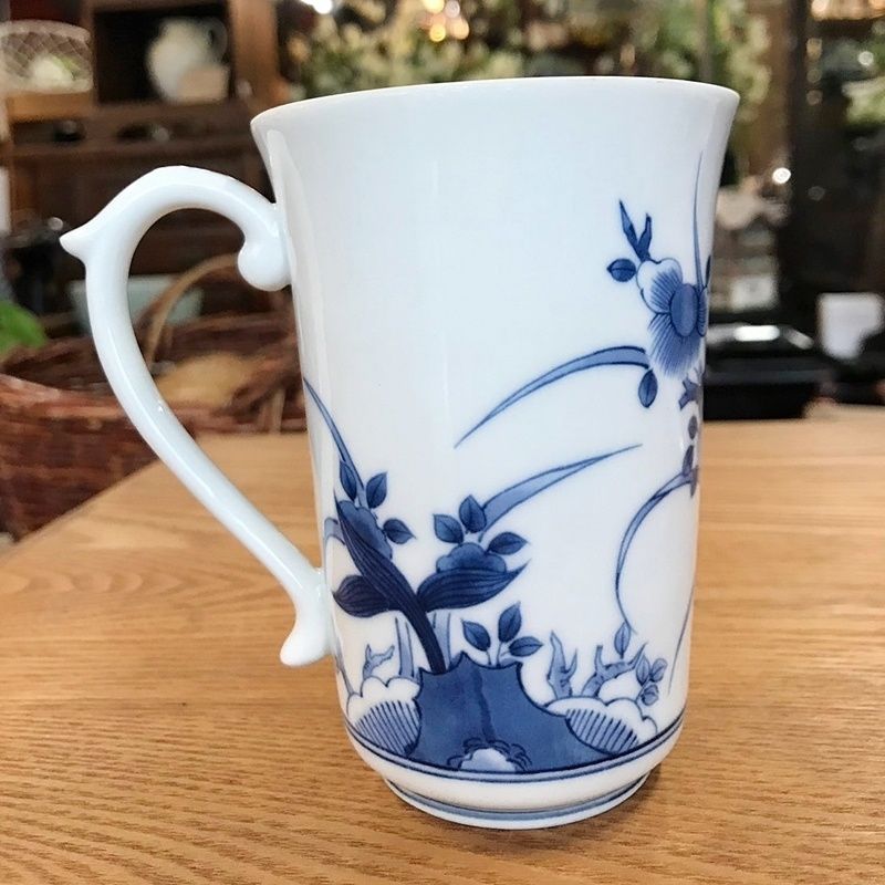 有田焼 其泉窯 染付 芙蓉手 マグカップ 1客 青 ロイヤルブルー 細長