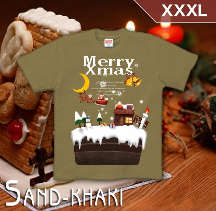 GENJU XXXLサイズ クリスマス ケーキ サンタクロース メンズ Tシャツ 半袖 Sweet Christmas 