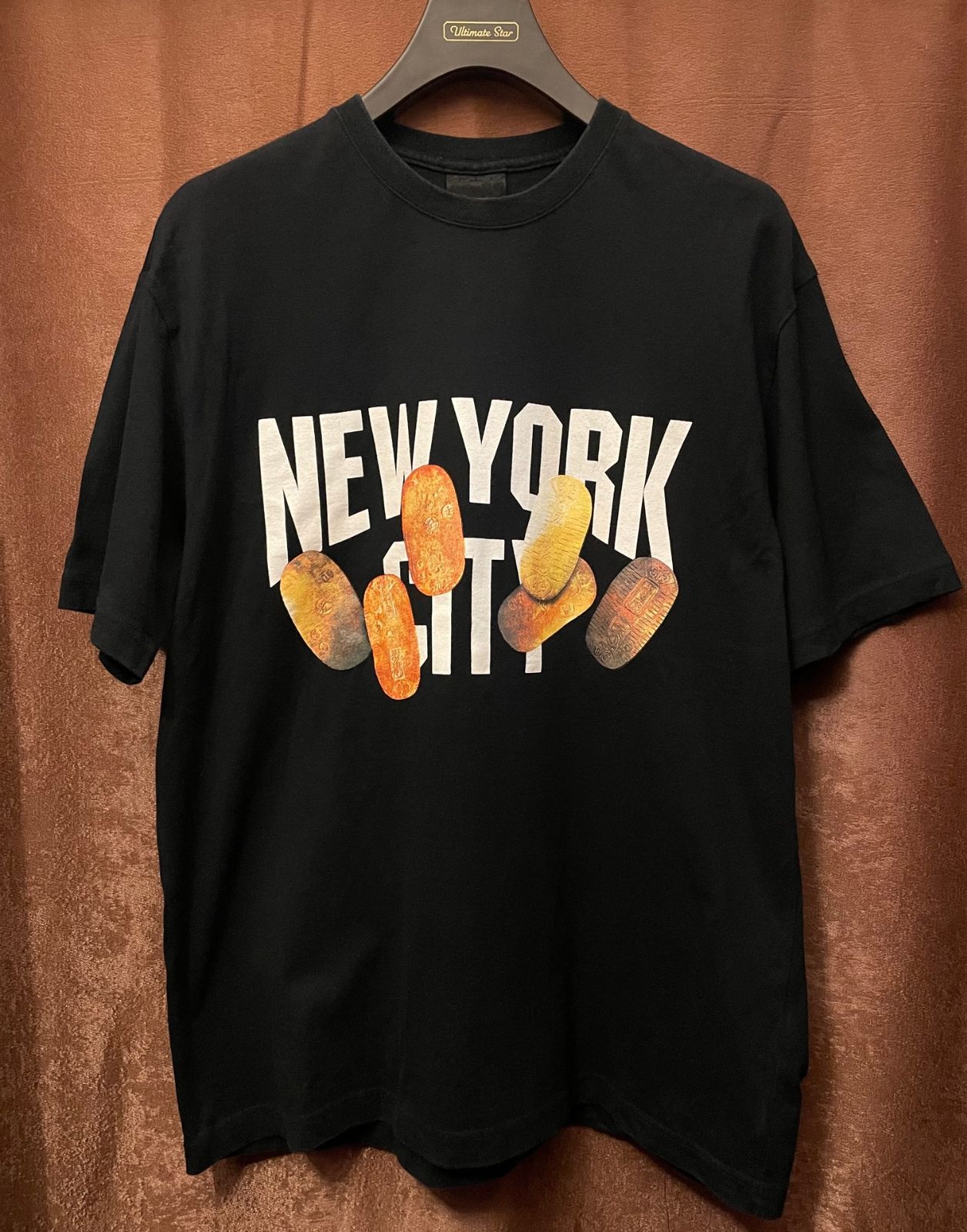 激レア 名作 MADE IN JAPAN製 SWAGGER 「NEW YORK CITY」小判デザイン 半袖プリントTシャツ ブラック XLサイズ