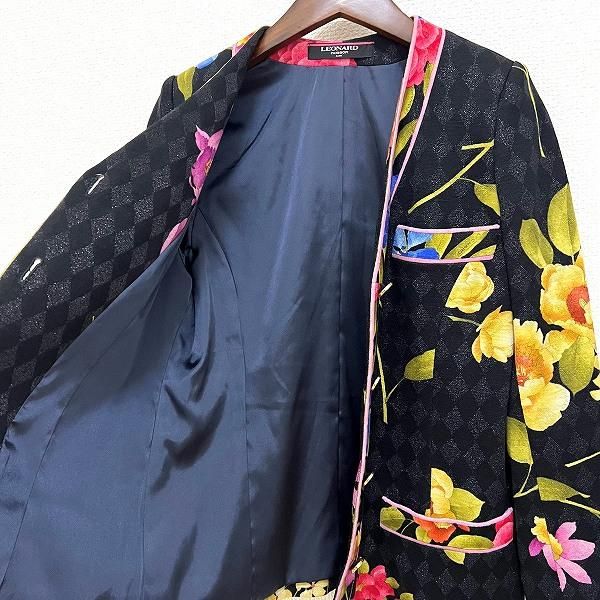 wnc レオナール LEONARD セットアップ 9AR 黒系 マルチ スカートスーツ