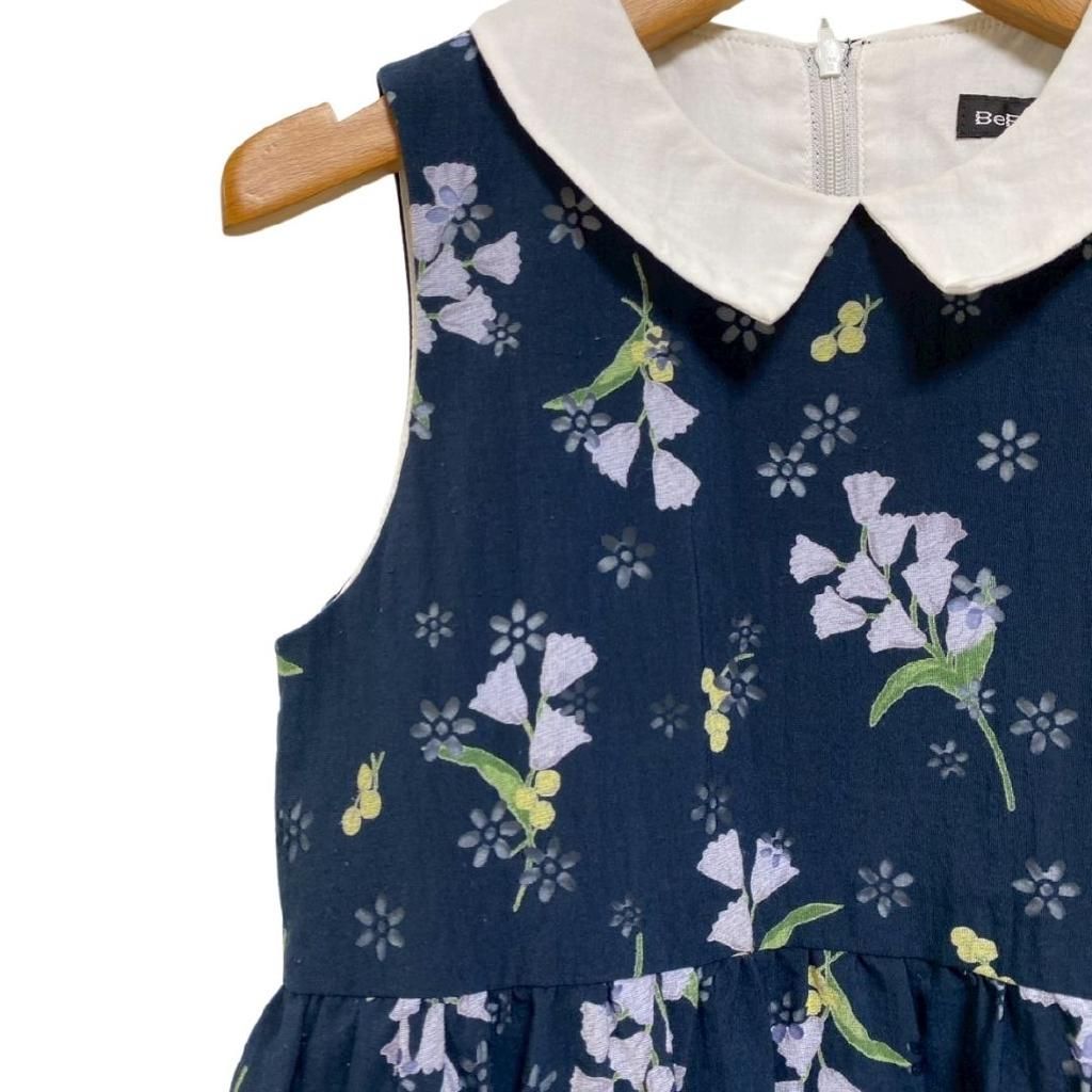 新品　BeBe 花柄ワンピース　130 パフスリープ花柄切り替えワンピース(80~130cm)(80cm ブルー系