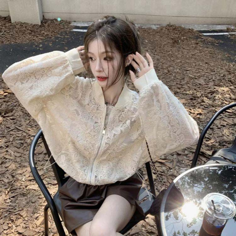 ブルゾン ジャケット 花柄レース シアー 透け感 薄手 ライト