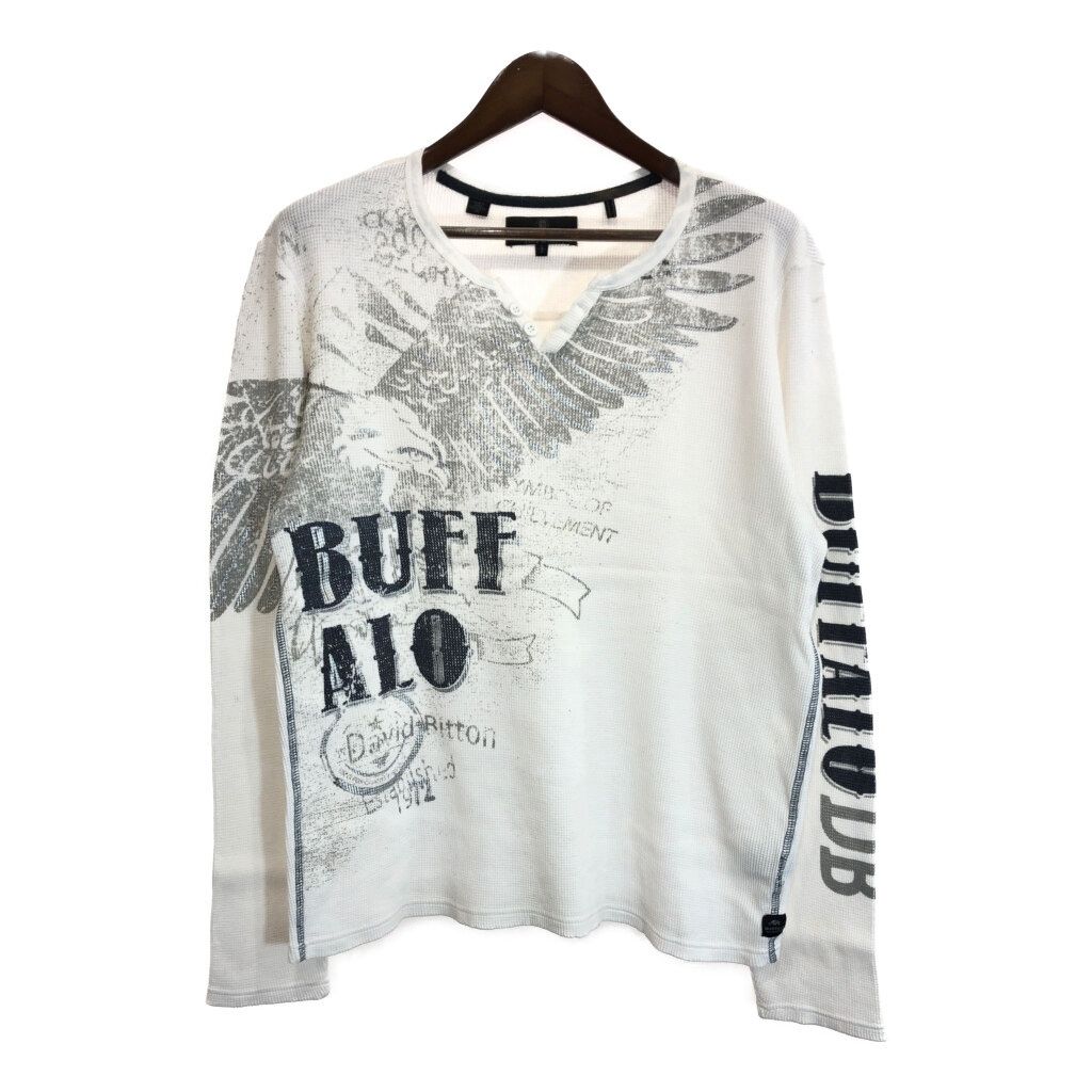 BUFFALO ヘンリーネック 長袖Ｔシャツ 袖プリント Y2K ホワイト メンズ L 古着 U2106