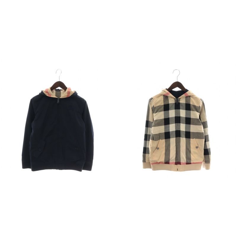 バーバリー チルドレン BURBERRY CHILDREN パーカー ジャケット ナイロン リバーシブル ノバチェック ジップアップ ロゴ 刺繍 12Y 150cm 紺 ネイビー ベージュ /XZ GY14