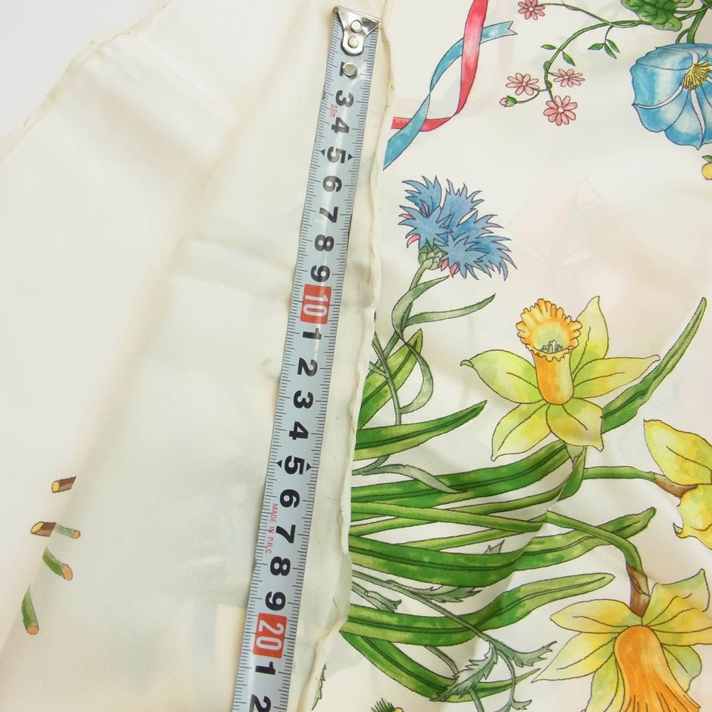 GUCCI グッチ シルク100％ 花束 フラワー 花柄 スカーフ オフホワイト