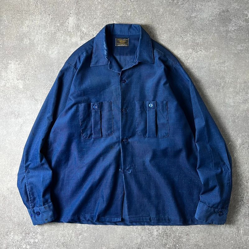 u*n様 【60〜70s】【激レア】SEARS 総柄オープンカラーシャツ開襟　ル 60s 70s Sears 無地 コーデュロイ オープンカラー シャツ L / 60年代