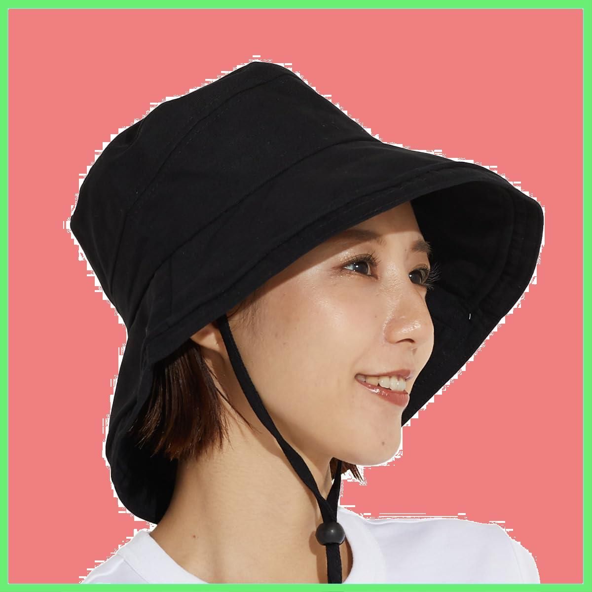 【色: ブラック】mujina UVカット帽子 レディース ハット 日焼け防止