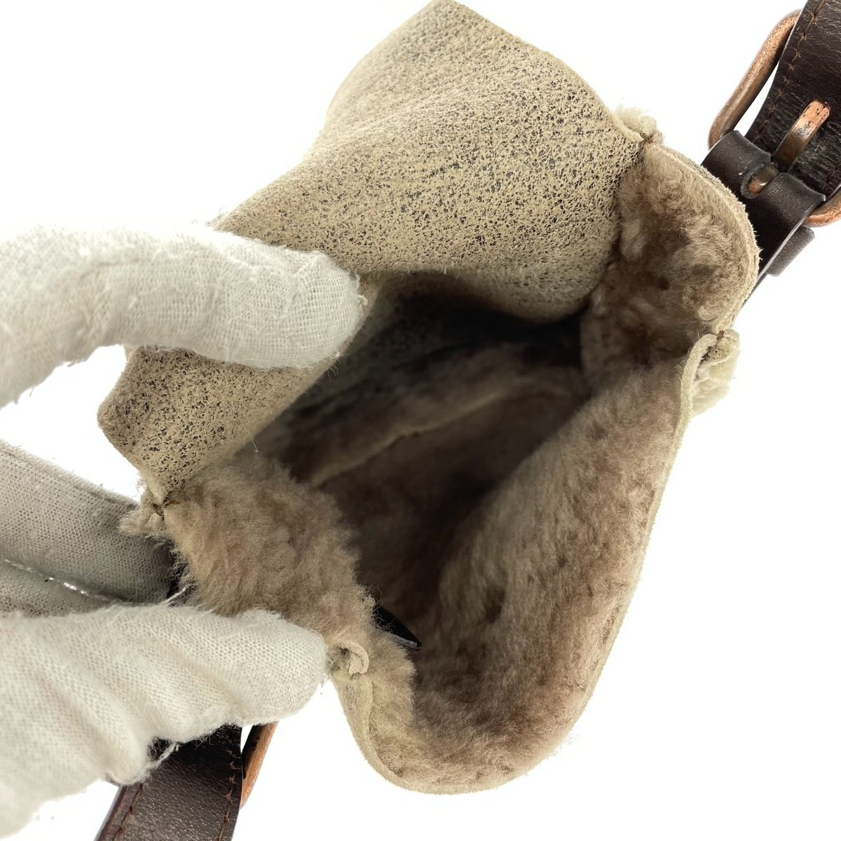 CELINE セリーヌ ショルダーバッグ カーキ ムートン レディース  