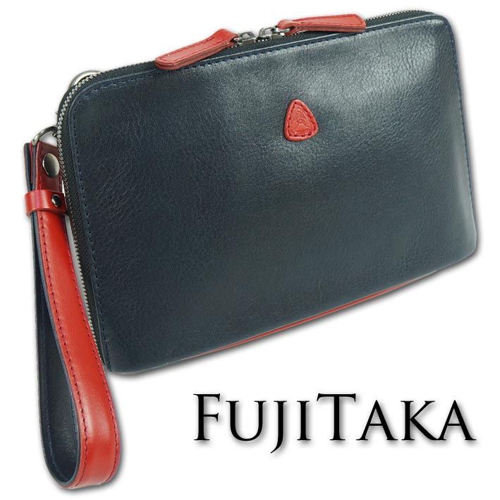フジタカ FUJITAKA 牛革 クラッチバッグ 紺 日本製 セカンドバッグ