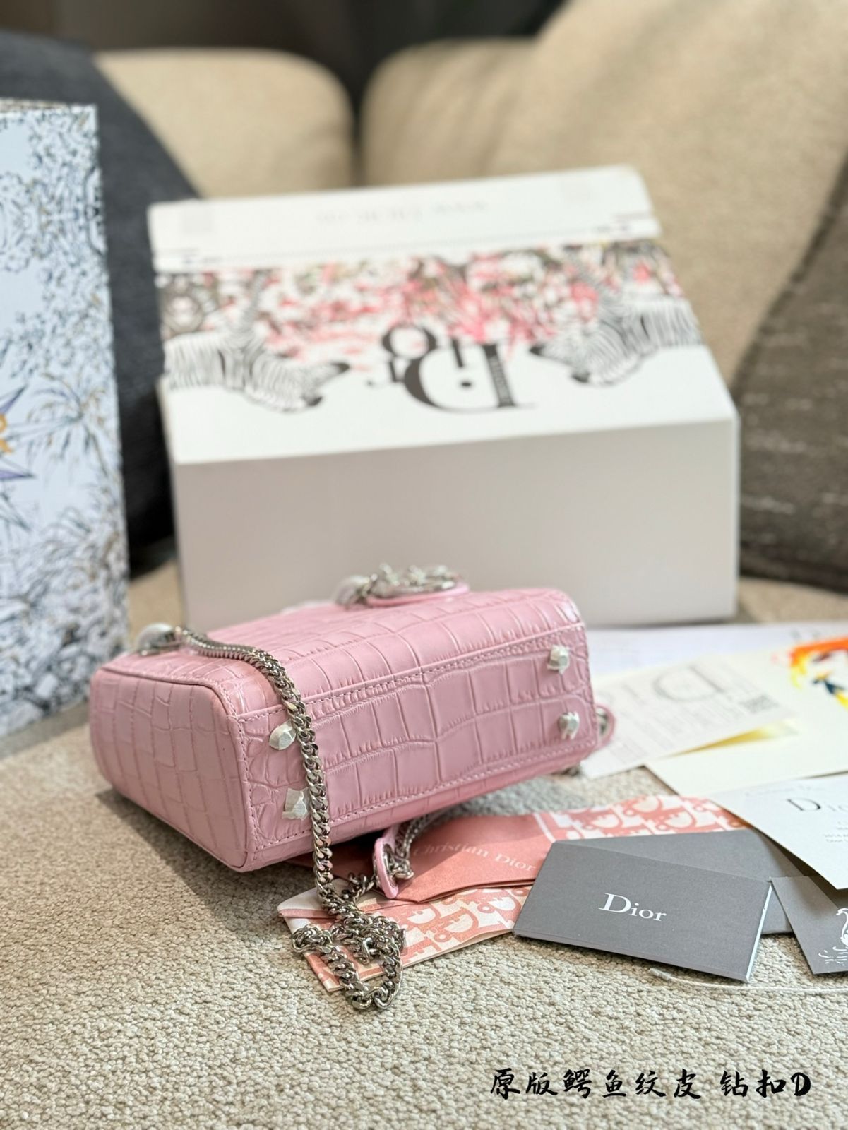 今日特価】DIOR Lady Dior Crocodile Embossed Leather Bag