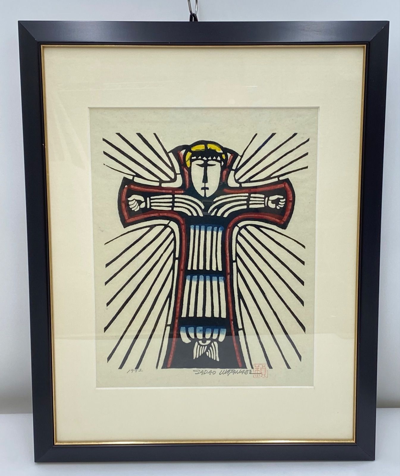 真作 渡辺禎雄 木版画 キリスト 1992 サインあり 額装