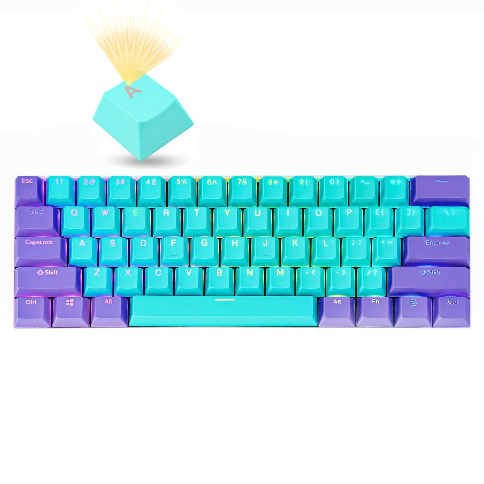 Guffercty kred GTSP バックライト付きキーキャップ 60%キーボード用 RK61 PBT キーキャップ OEM プロファイル キープラー付き Cherry MX Gateron Kailh Switch GK61 ゲーミングスイッチ用 (Z 